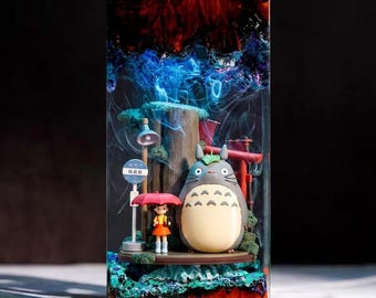 My Ne.igh.bor To.tor.o Bus Stop Diorama Resin Art Lamp Studio Ghi.bl.i Inspired Figure Kawaii Anime Desk Decor Unique Fantasy Gift