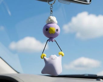 Cute P0kem0n Drifloon And Ditto Keychain, Unique Anime Character Bag Charm, Collectible Gaming Fan Gift, Pastel Purple Accessory