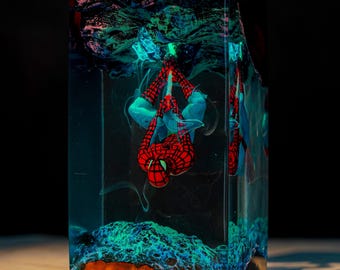 Spider-Man Resin Lamp, Custom Superhero Resin Lamp, Personalized Night Light lamp, Perfect Gift For Kid, Gift For Dad