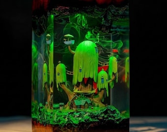 Adventure Time Tree Fort Resin Diorama Art, Luminous Fantasy Miniature World Sculpture, Unique Desk Decor, Collectible Glow Gift