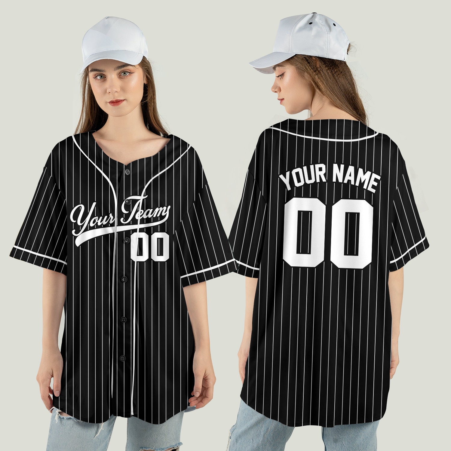 thehappymodernist Custom Baseball Jersey Color,White Pinstripe Baseball Game Day Outfit for Baseball Fans, Party Matching Outfit for Baseball lovers, Group