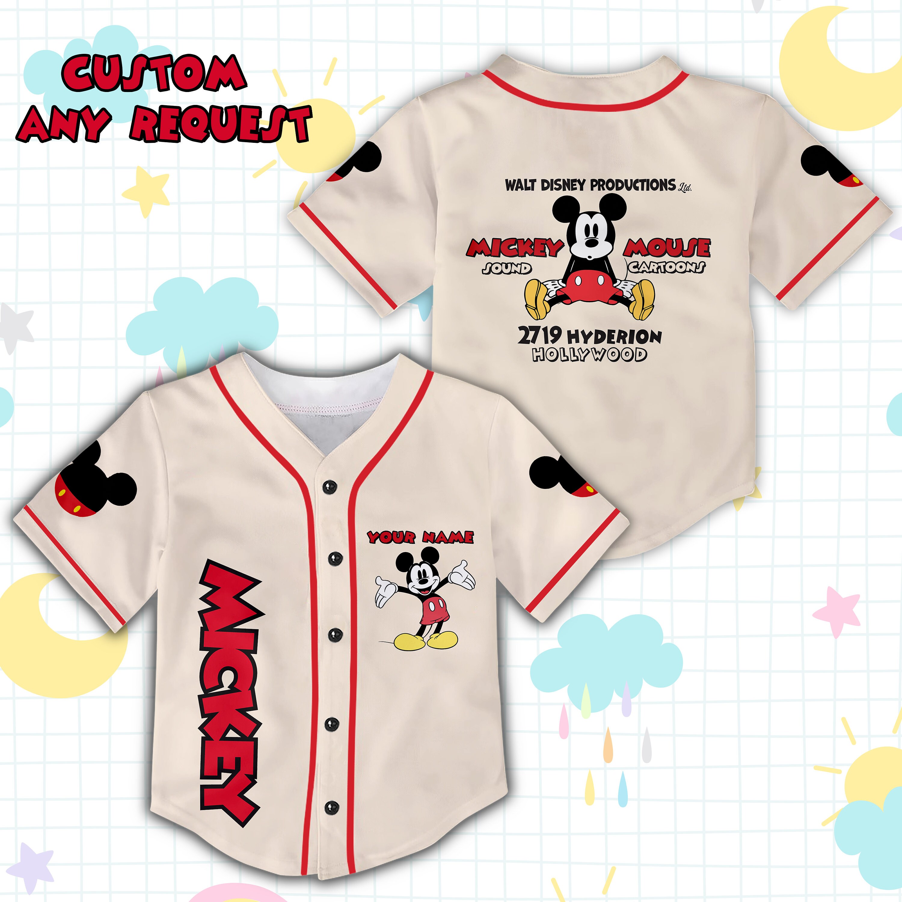 Mickey Mouse Cartoon Baseball Jersey,Personalize Baseball Jersey