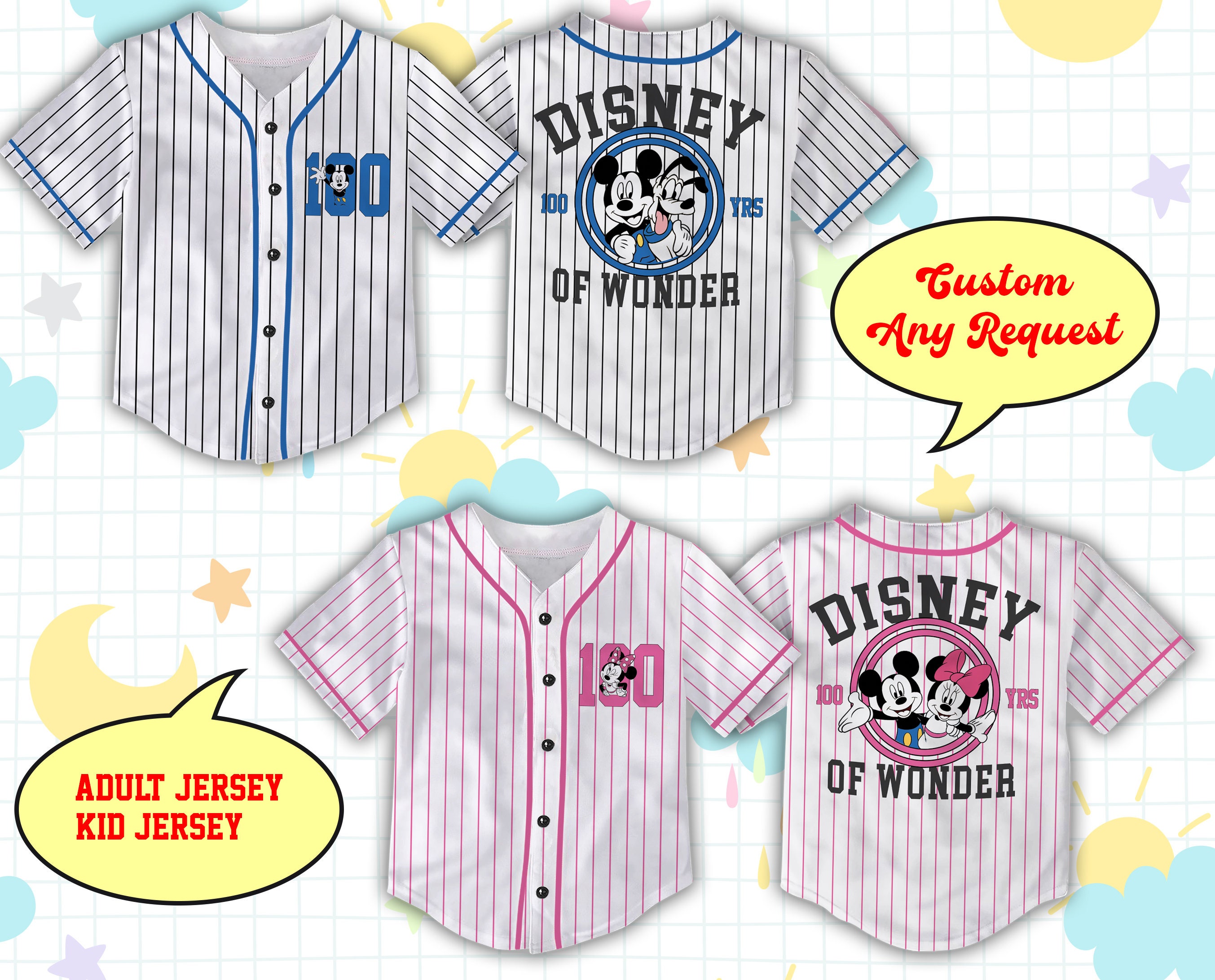 Disneyy 100 Years of Wonder Kids & Youth Baseball Jersey, Disneyy Anniversary Adult Jersey for Baseball lovers, Baseball Player WDW Outfit