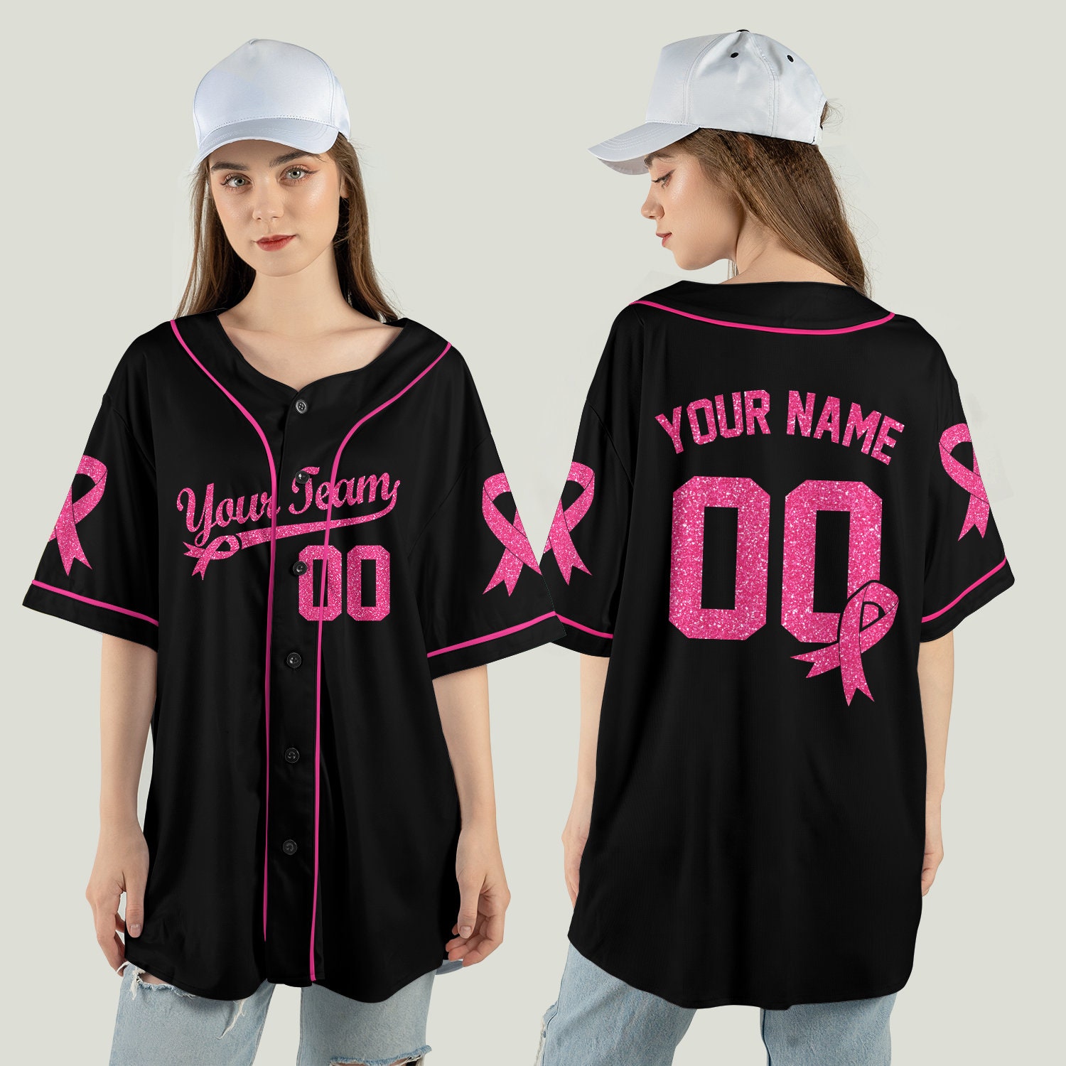 Custom Name And Number Pink Color Baseball Jersey For Breast Cancer Month