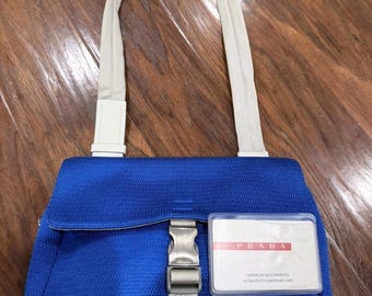 PRADA Sports Blue Canvas Nylon Shoulder Bag Unisex Vintage Authentic