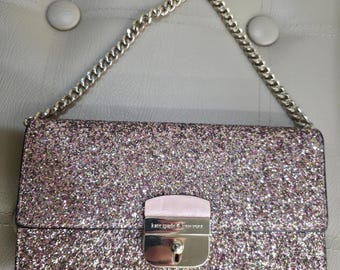 Nwt Kate Spade Rose Gold Pink Glitter Sunset Lane Milou Wallet Clutch Chain Bag