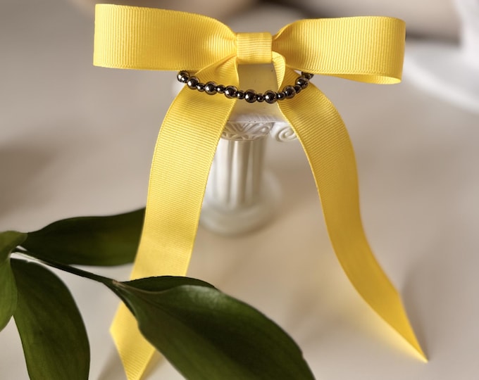 Featured listing image: Bow Hair Clip Ribbon with beads yellow