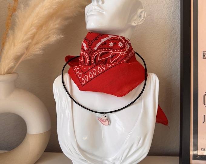 Featured listing image: Leather Cord Necklace with Cowgirl Hat Pink Pendant