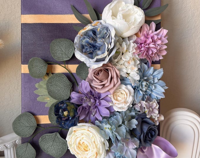 Featured listing image: Purple and Gold Floral Canvas Art, Wall Art for  a Modern Living Room