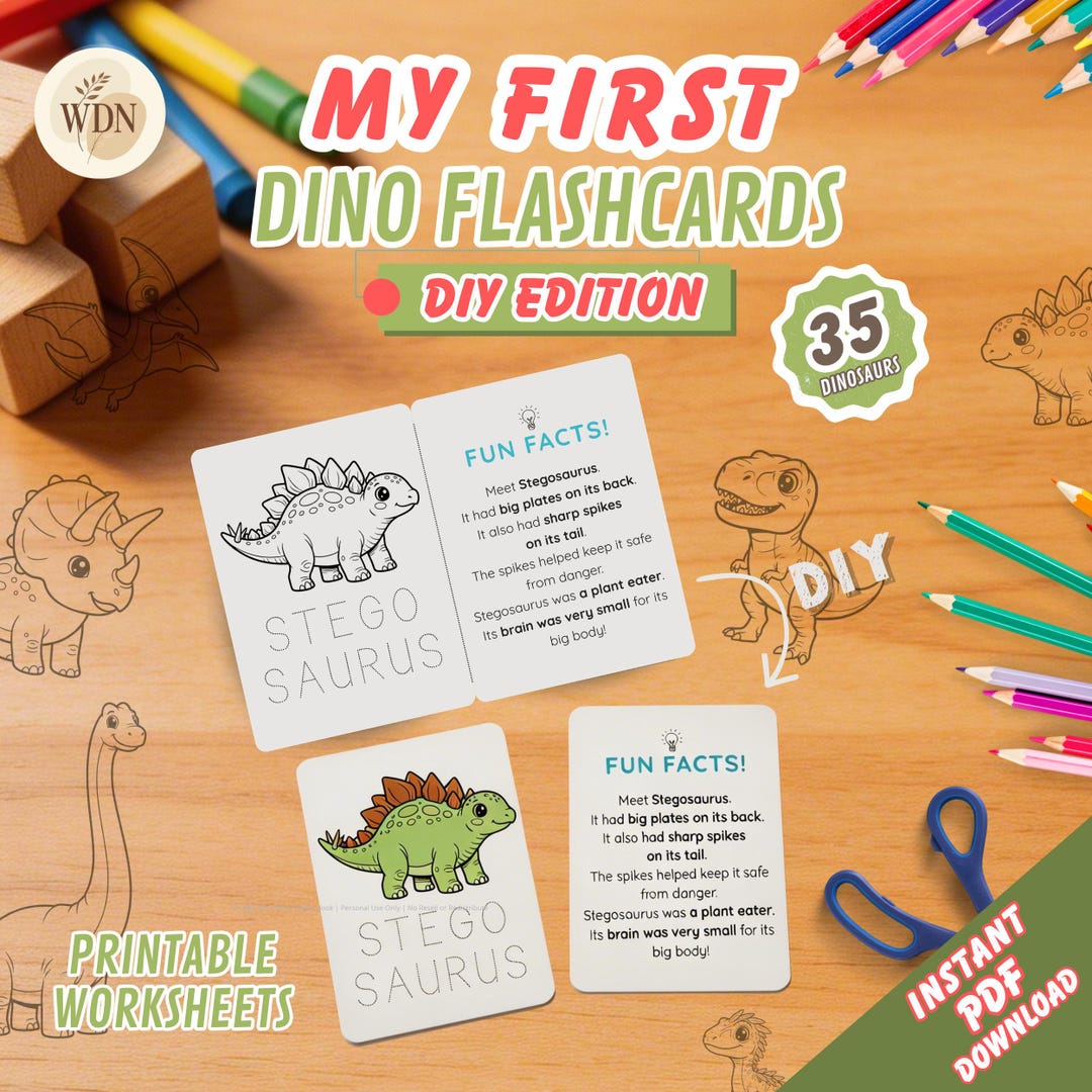 Printable Dinosaur Flashcards for Kids: DIY Coloring & Montessori ...