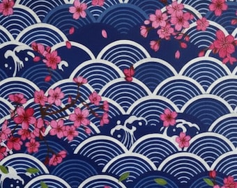 Japanse golfkunstprintset – Seigaiha en Sakura, rustgevend huisdecor (digitale download)