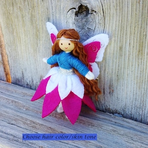 Fairy Doll - Waldorf Fairy -  Bendy Doll (brown hair) - Blue - Pink  - Flower Fairy - Fairy Princess - Butterfly Wings - Fairy Garden
