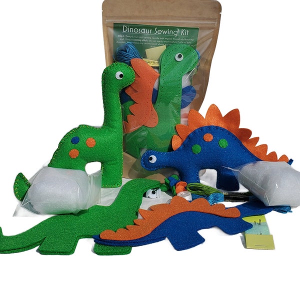 Felt Dinosaur Plushy Sewing Kit for Kids -  Dinosaur Sewing Kit Toy - Dino Softy Craft DIY - Sewing Kit Boys and Girls