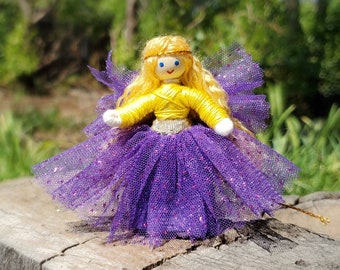 Purple & Yellow Fairy Doll Toy - Handmade Small Pixie Bendy Doll Gift for Little Girl