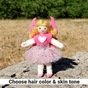 Pink Fairy Doll Toy - 3&quot; Rainbow Fairies - Tiny Fay for girls -  Handmade Flower Fairy Bendy Doll - Tooth Fairy  Wildflower Toys