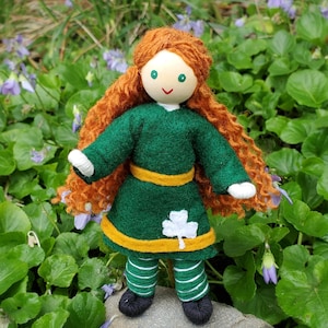 Small Irish Leprechaun Girl Doll - Handmade St. Patrick&#39;s Day Red haired dolls