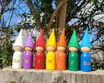 Waldorf Inspired Days of the Week Gnomes. Steiner Colors Homeschool Classroom