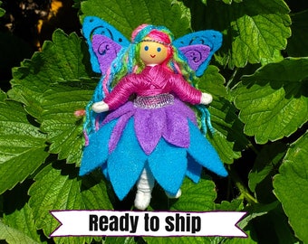 Mini Rainbow Fairy Doll Toy - 3 inch Small  Flower Fairy Handmade - Tiny Fairy Bendy Doll Tooth Fairy - Wildflower Toys