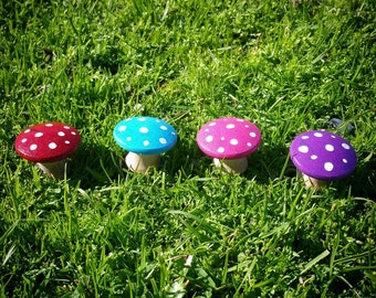 Fairy Toadstools - Wooden Mushrooms - Fairy Garden - Toadstool - Fairy Seat - Gnome Toadstool - Fairy House - Rainbow Mushroom - Set of 4