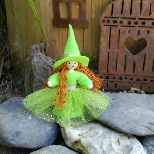 Small Green Witch Doll - Customize Hair & Skin Tone - Sweet Witchy Gift Tiny Halloween Bendy Doll