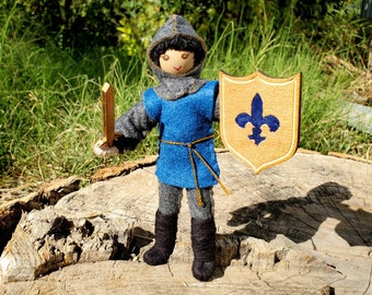 Dollhouse Knight Doll With Blue Tunic - Bendy doll - Waldorf Castle - Asian doll
