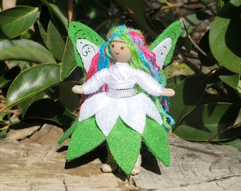 Green Mini Rainbow Fairy Doll Toy - Handmade Small Pixie Bendy Doll Gift for Little Girl