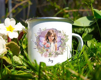 Personalized Fairy Camp Mug | Kids Custom Hot Chocolate Cup Kid Shatterproof Enamel Mugs with Handle Birthday Party Favors Children's Gift