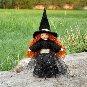 Cute Witch Doll - Sweet Witch Figurine  Handmade - Small Witch Doll - Bendy Doll - Halloween Witch - Tiny Witch Doll - Wildflower Toys