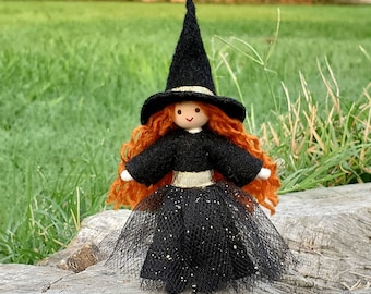 Cute Witch Doll - Sweet Witch Figurine  Handmade - Small Witch Doll - Bendy Doll - Halloween Witch - Tiny Witch Doll - Wildflower Toys