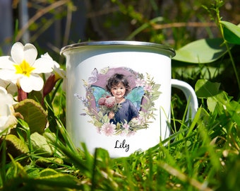 Personalized Fairy Camp Mug | Kids Custom Hot Chocolate Cup Kid Shatterproof Enamel Mugs with Handle Birthday Party Favors Children's Gift