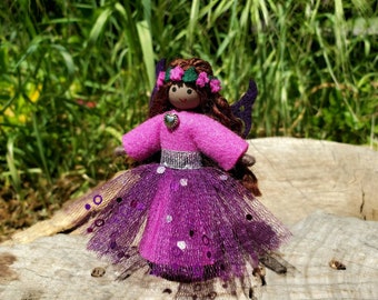 Mini Fairy Doll Toy - Purple Flower Fairy Handmade - Small Fairy Doll - Bendy Doll - Tooth Fairy - Tiny Fairy Doll - Wildflower Toys