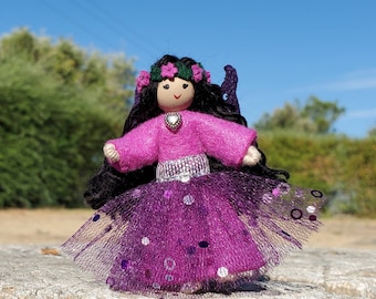 Mini Fairy Doll Toy - Purple Flower Fairy Handmade - Small Fairy Doll - Bendy Doll - Tooth Fairy - Tiny Fairy Doll - Wildflower Toys