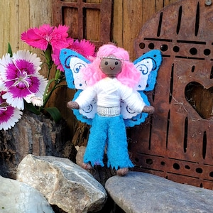 Handmade Posable Blue & White  Fairy Doll – Customizable Felt Fairy Toy Gift for Girls