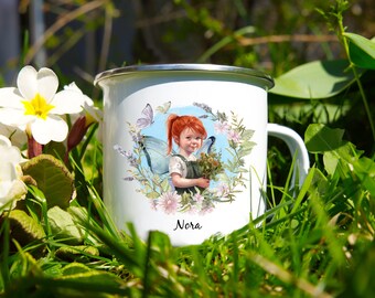 Personalized Fairy Camp Mug | Kids Custom Hot Chocolate Cup Kid Shatterproof Enamel Mugs with Handle Birthday Party Favors Children's Gift