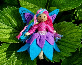 Mini Rainbow Fairy Doll Toy - Flower Fairy Handmade - Small Fairy Doll - Bendy Doll - Tooth Fairy - Tiny Fairy Doll - Wildflower Toys