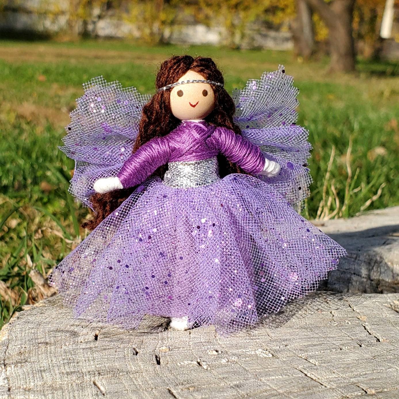 Tiny Fairy Doll Toy for Girls - Purple Flower Fairy Handmade