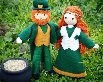 Leprechaun Doll Figurine - St. Patrick's Day Irish Leprechaun Couple Dolls