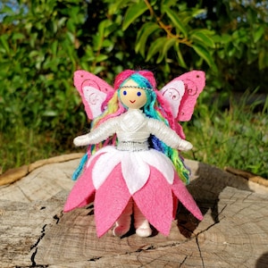 Mini Rainbow Fairy Doll Toy - Flower Fairy Handmade - Small Fairy Doll - Bendy Doll - Tooth Fairy - Tiny Fairy Doll - Wildflower Toys