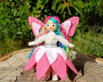 Mini Rainbow Fairy Doll Toy - Flower Fairy Handmade - Small Fairy Doll - Bendy Doll - Tooth Fairy - Tiny Fairy Doll - Wildflower Toys