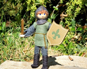 Dollhouse Knight Doll With Green Tunic - Bendy doll - Waldorf Castle
