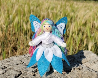 Mini Rainbow Fairy Doll Toy - Flower Fairy Handmade - Small Fairy Doll - Bendy Doll - Tooth Fairy - Tiny Fairy Doll - Wildflower Toys