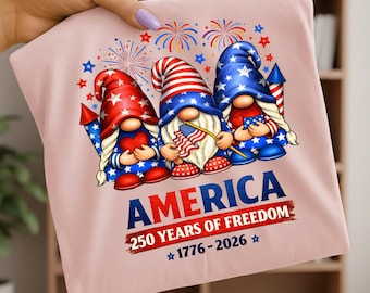 Amerika 250 Jahre Freiheit PNG, Patriotischer Gnom 4. Juli Design, 1776-2026 USA Feier Grafik, Vintage Americana Sublimation