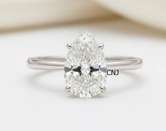 Pear Cut Diamond Solitaire Ring, Pear Cut Moissanite Wedding Ring, Pear Cut Diamond Engagement Ring, Anniversary Gift For Her, Promise Ring