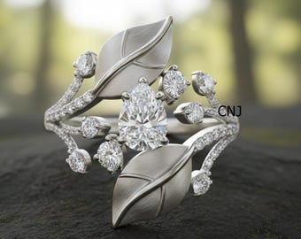 Leaf Inspired Ring, Pear Cut Ring, Pear Cut Nature Inspired Ring, Unique Design Ring, 925 Silver Ring, Tear Drop Ring, Pear Cut Bypass Ring