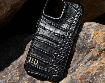 Custom Name Engraved Croc Leather iPhone Case, Slim Phone Cover Fit for iPhone 17 16 15 Pro Max 14 13 12 11, Personalized Gift for Lover