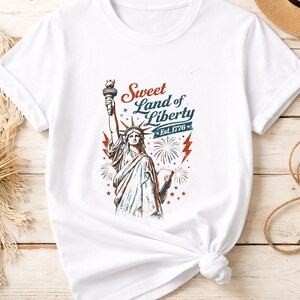 Sweet Land of Liberty PNG, Statue of Liberty Vintage Patriotic Design, Est 1776 Fourth of July Graphic