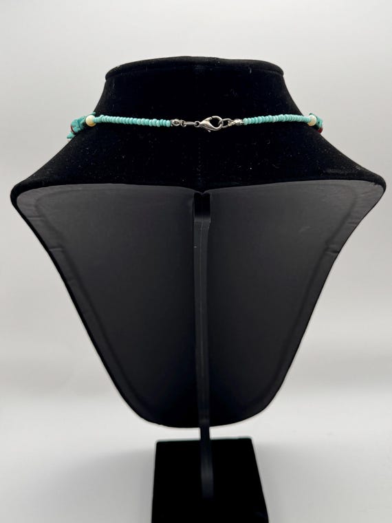 Turquoise Statement Necklace with Large Round Pen… - image 3