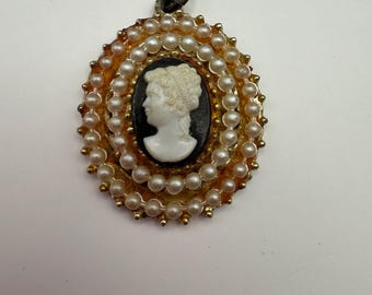 Vintage Cameo Pearl Pendant | Victorian Revival Necklace Charm | Romantic Heirloom Jewelry