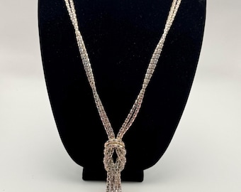Naszyjnik z siateczki lariat w kolorze srebrnym w stylu vintage | Naszyjnik z łańcuszkiem wężowym o długości 28 cali | Biżuteria w stylu retro | Naszyjnik z wiszącym węzłem
