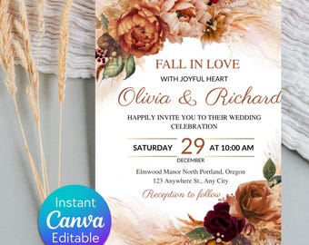 Autumn Wildflower Wedding Invitation: Boho Terracotta Floral (Digital Download)